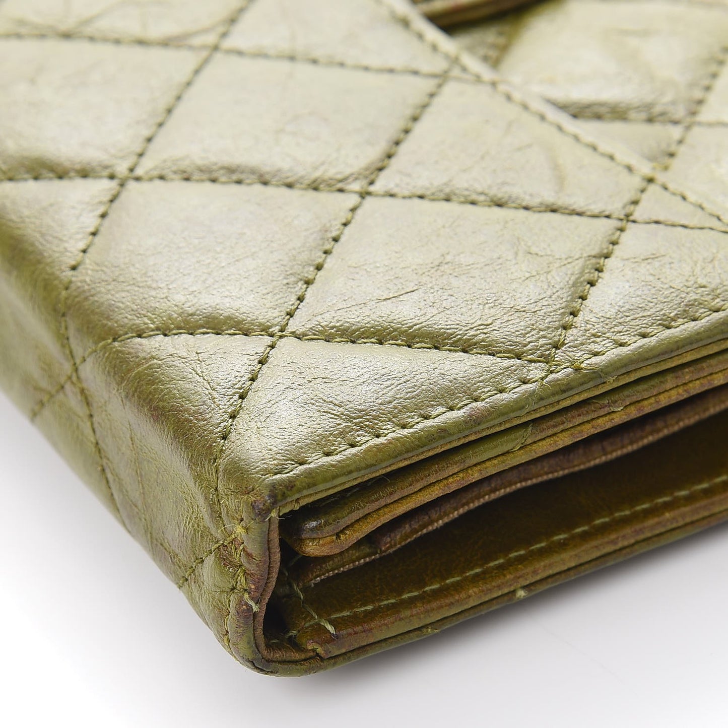 Calfskin Quilted Large Flap Wallet Green