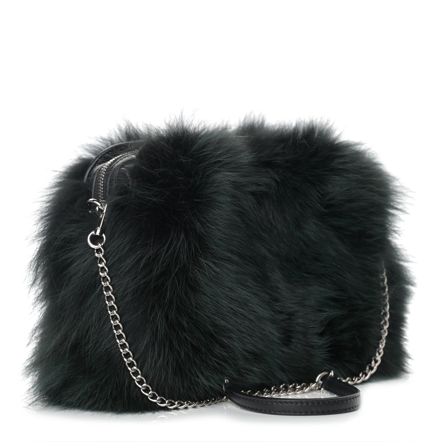 Fox Fur Lambskin Pochette Chaine Renard Vert Fonce