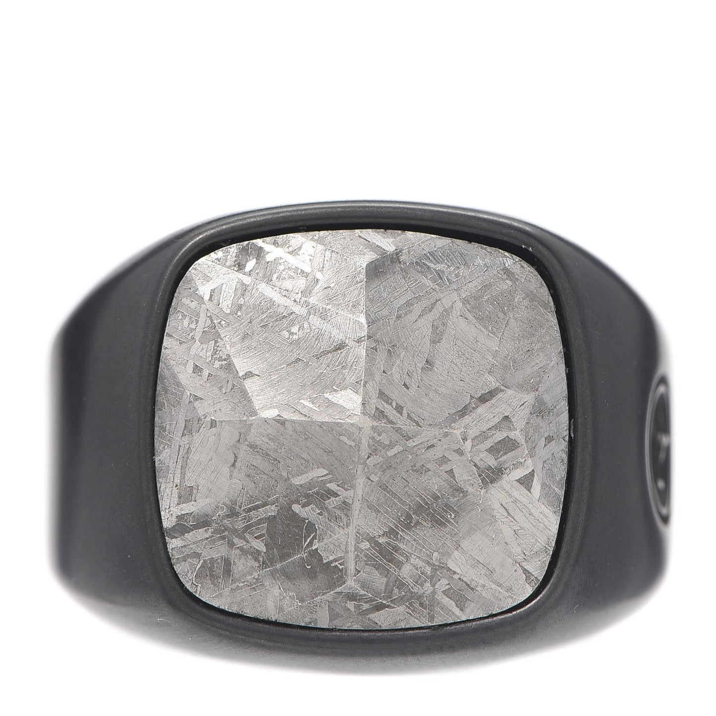 Black Titanium Meteorite Faceted Cushion Signet Ring 62 10