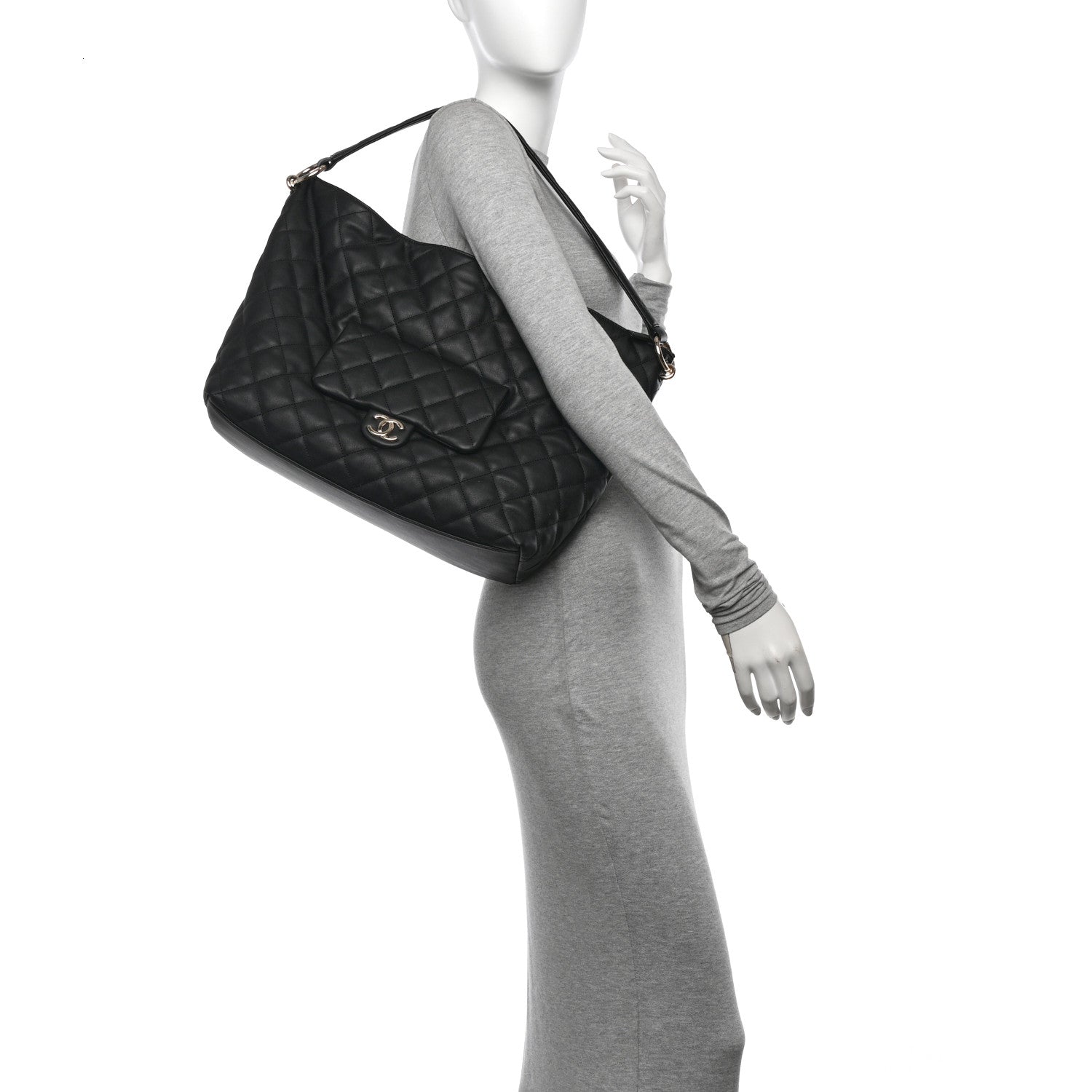 Chanel Calfskin Quilted Large Coco Mellow Hobo Black 2 of 10