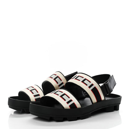 Gucci Nylon Cirano Lux Stripe Mens Cleat Sole Slingback Sandals 9 Ecru Poppy Black 3 of 9