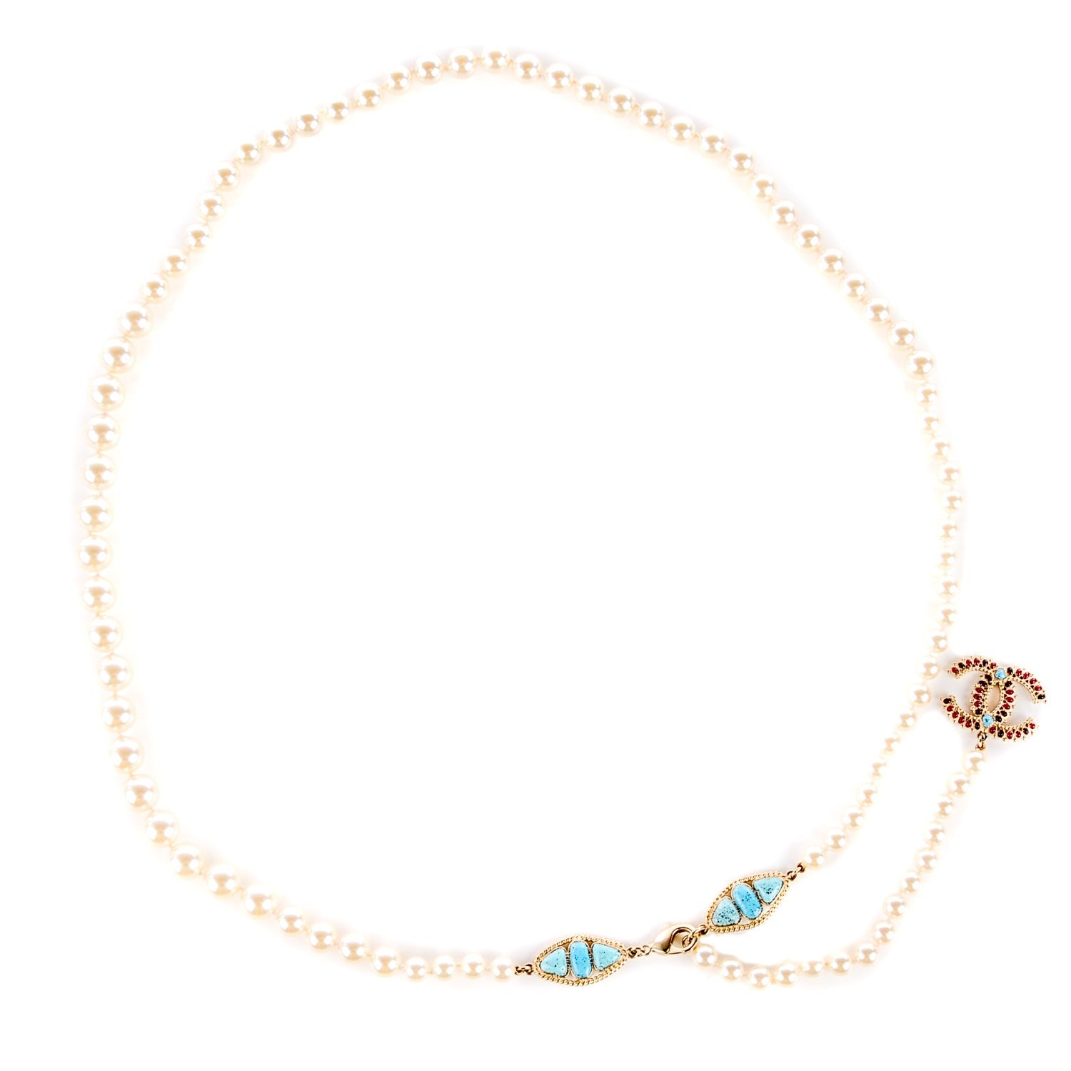 Chanel Pearl CC Belt Turquoise Burgundy 1 of 6