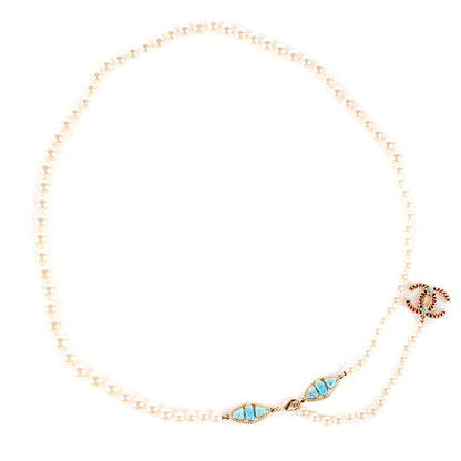 Chanel Pearl CC Belt Turquoise Burgundy 1 of 6