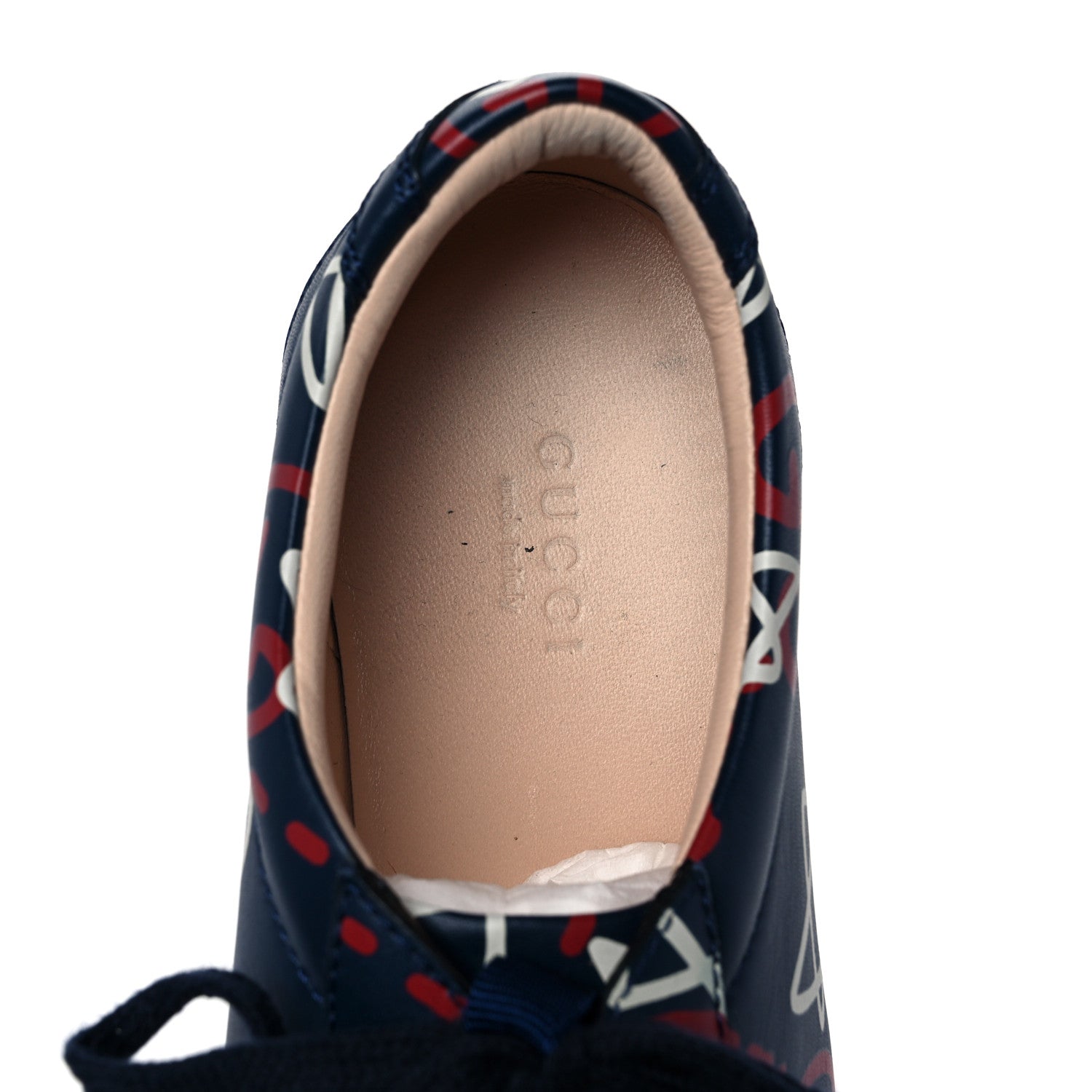 Gucci Calfskin GucciGhost Print Womens Low Top Sneakers 38.5 Blue Agata Hibiscus Red 7 of 8