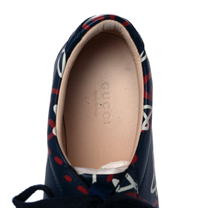 Gucci Calfskin GucciGhost Print Womens Low Top Sneakers 38.5 Blue Agata Hibiscus Red 7 of 8