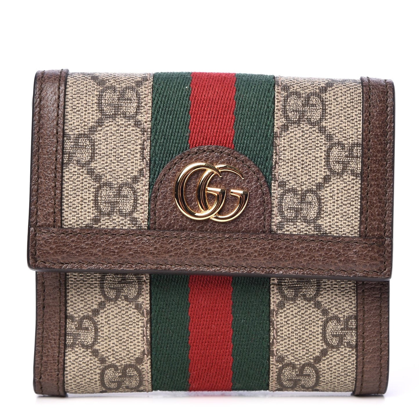 GG Supreme Monogram Web Ophidia French Flap Wallet Beige New Acero