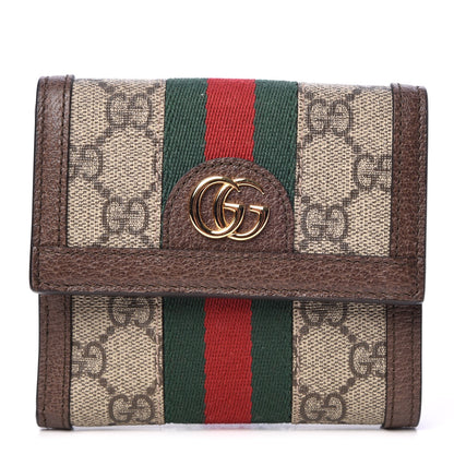 Gucci GG Supreme Monogram Web Ophidia French Flap Wallet Beige New Acero 1 of 8
