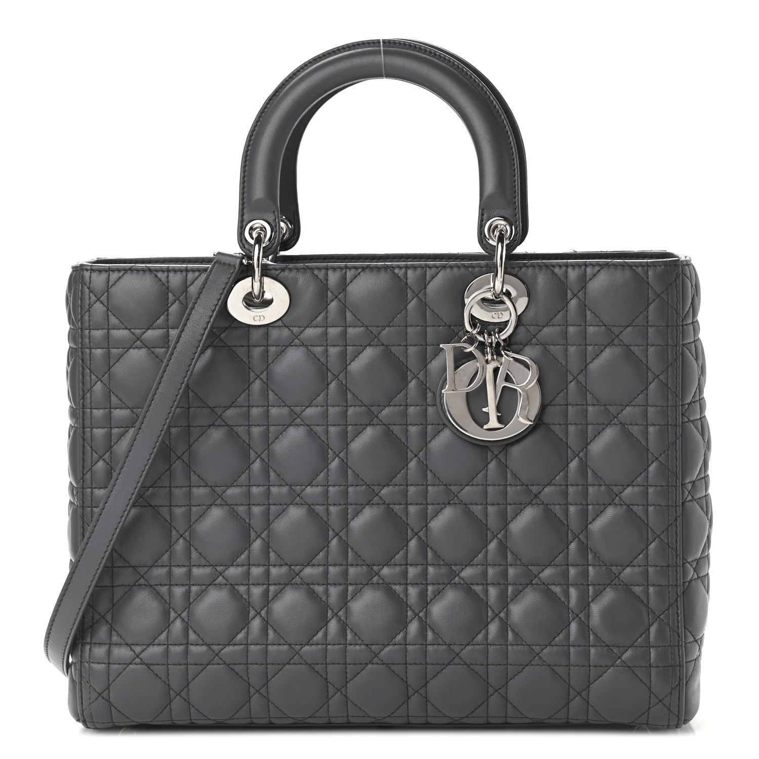 Christian Dior Lambskin Cannage Large Lady Dior Grey 1 of 15