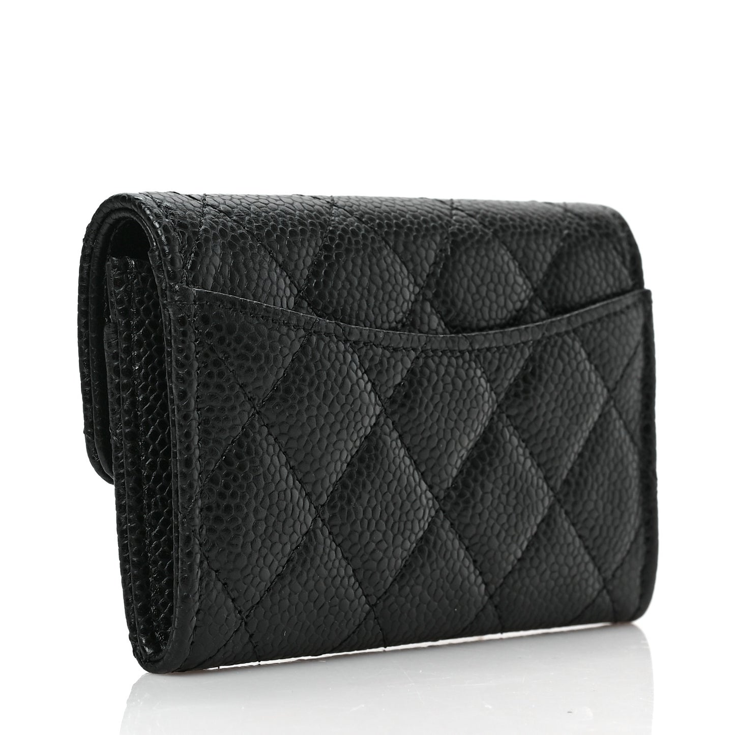 Caviar Quilted Flap Card Holder Wallet Black