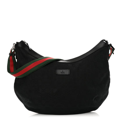 Gucci Monogram Web Medium Half Moon Hobo Black 1 of 14