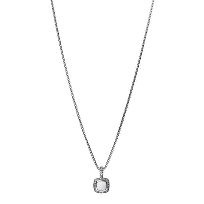 David Yurman Sterling Silver White Agate Diamond 7mm Petite Albion Pendant Necklace 1 of 6