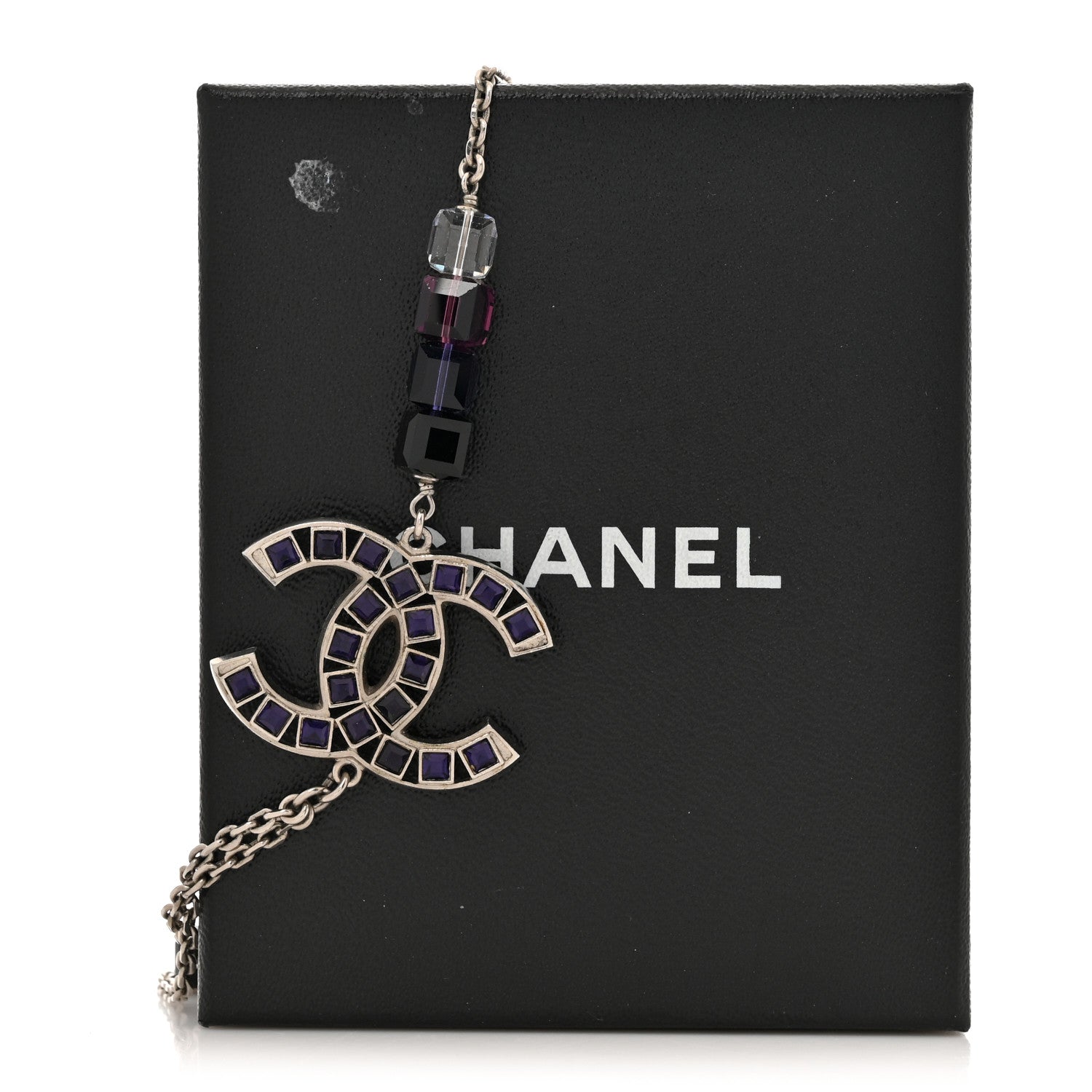 Chanel Ruthenium Baguette Crystal CC Necklace Purple 6 of 6