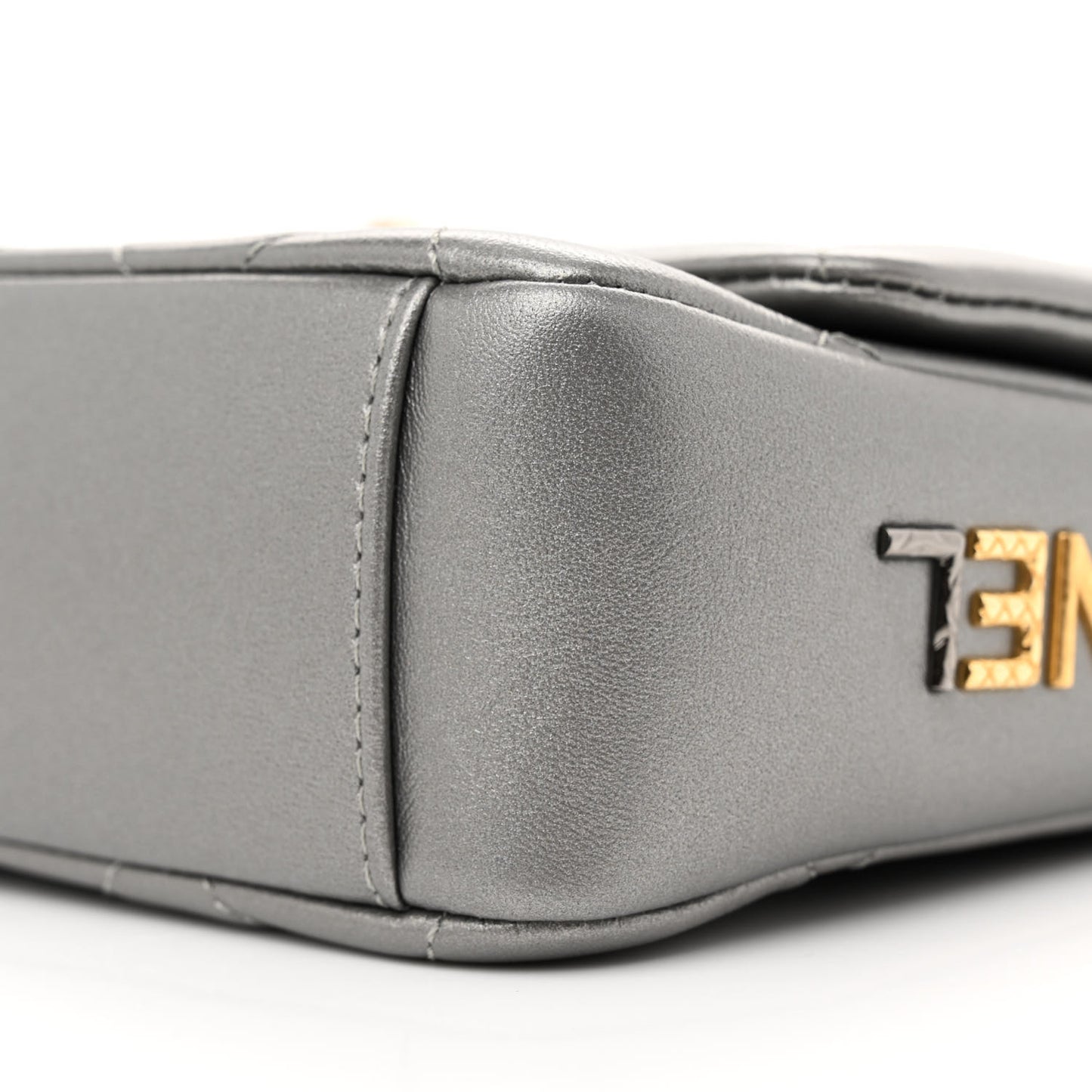 Metallic Lambskin Quilted Small Side Note Flap Grey
