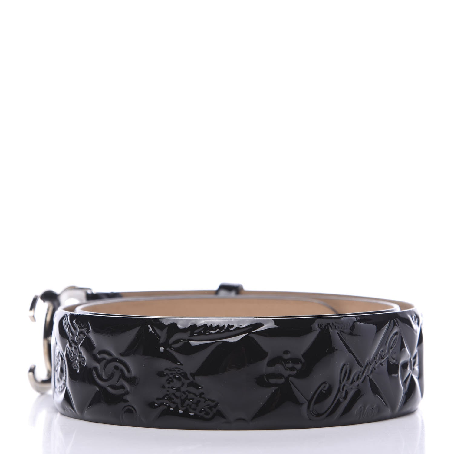 Chanel Patent Calfskin Quilted Lucky Symbols CC Belt 85 34 Black 2 of 4