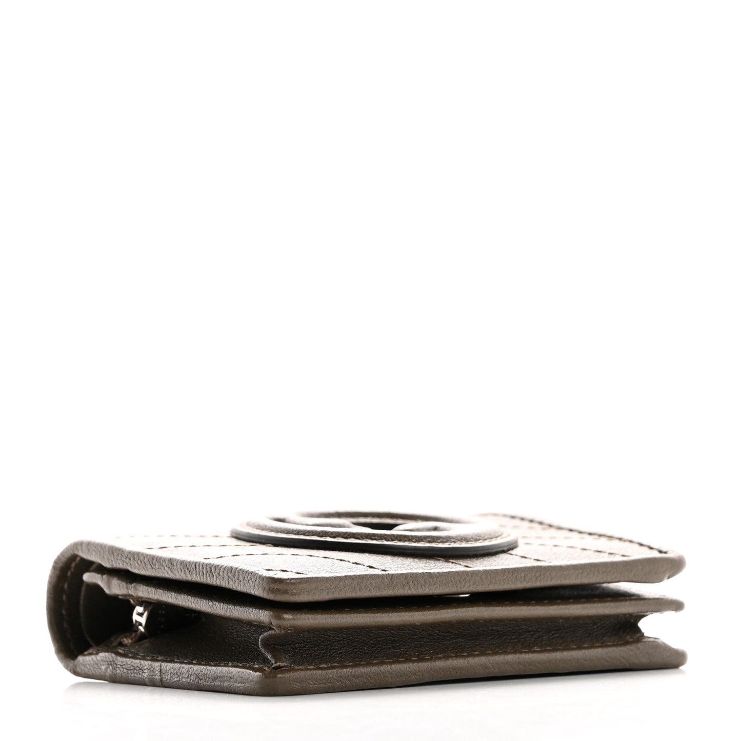 Sakai Be Green Calfskin Diagonal Stitched Blondie Card Case Wallet Cuir