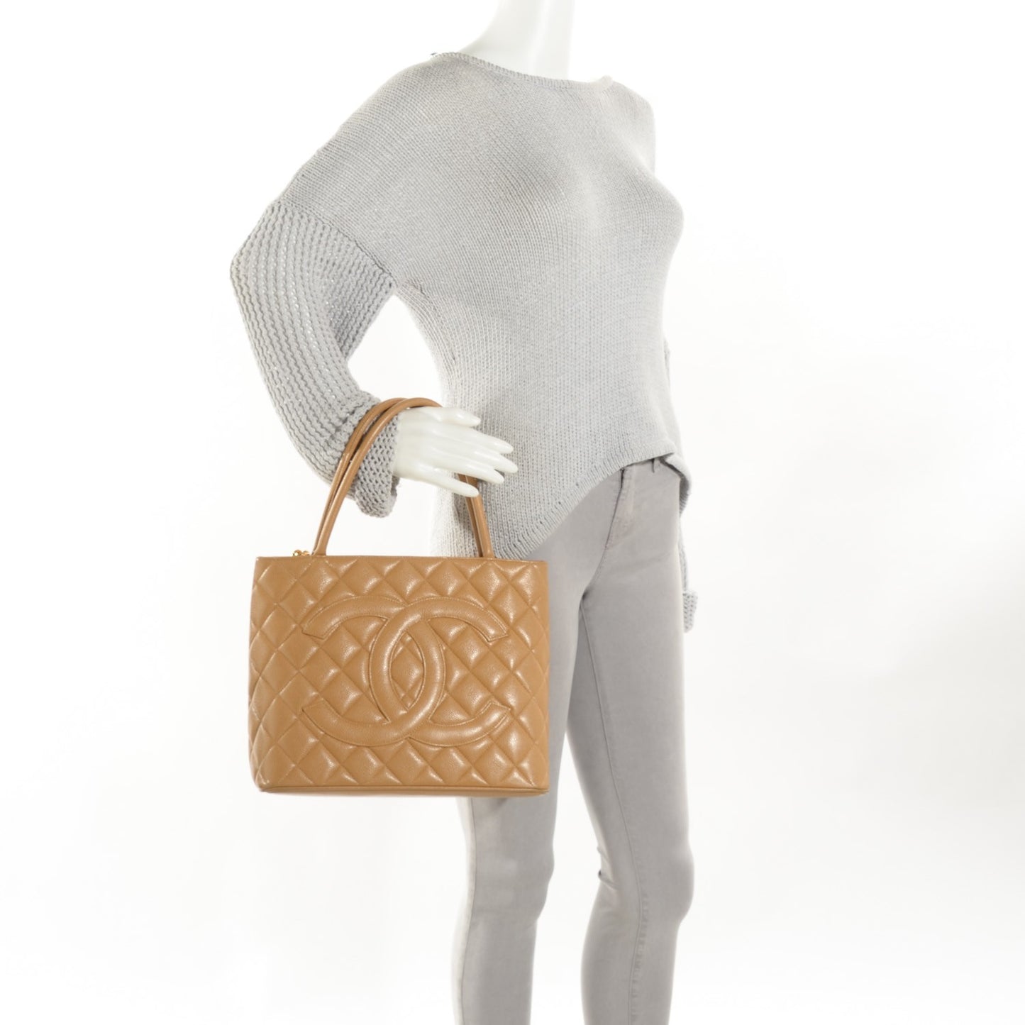 Caviar Quilted Medallion Tote Beige