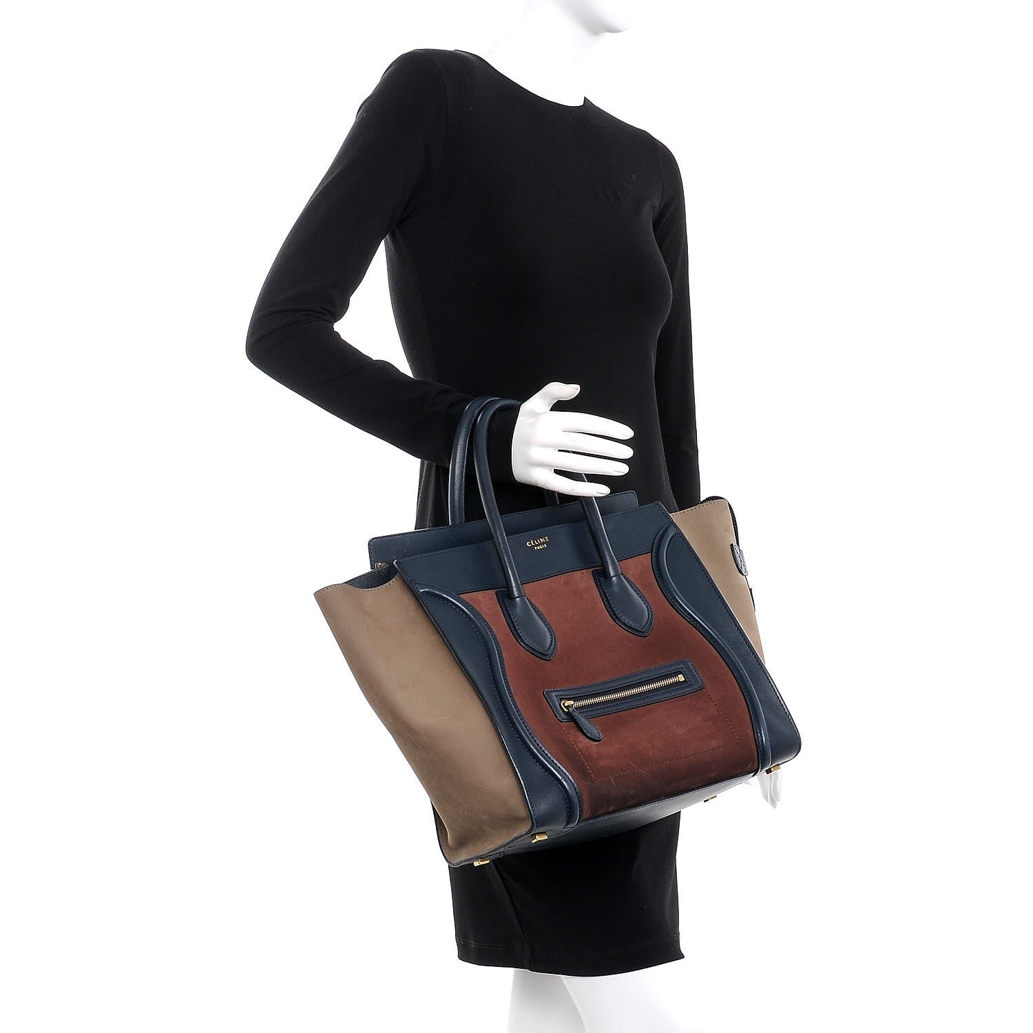 Celine Nubuck Smooth Calfskin Mini Tri-Color Luggage Marron 2 of 14