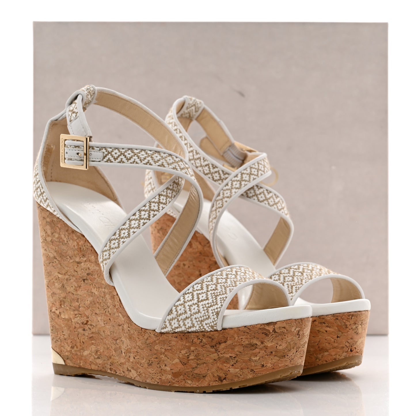 Fabric Cork Portia 120 Wedge Sandals 36 White Marble