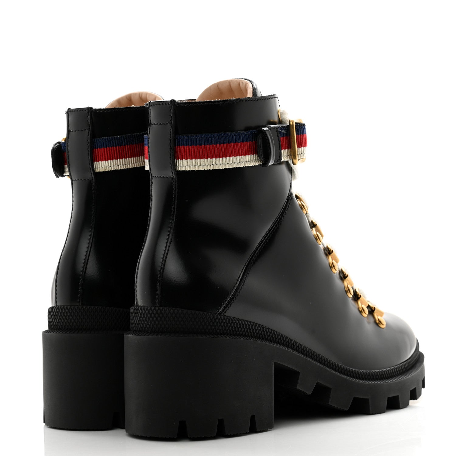 Gucci Calfskin Sylvie Web Womens Lace Up Combat Boots 36 Black 4 of 11