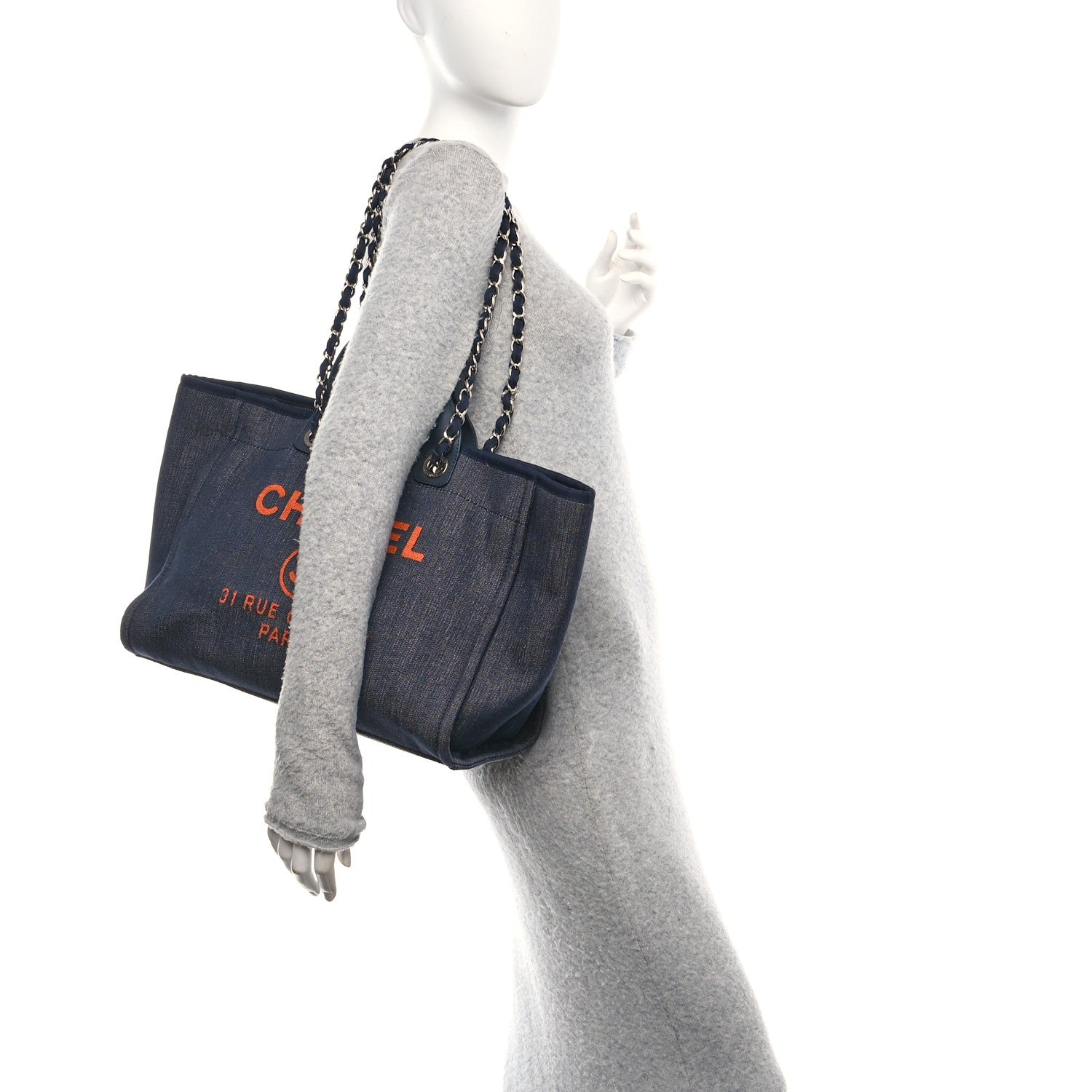 Chanel Denim Medium Deauville Tote Blue Orange 2 of 10