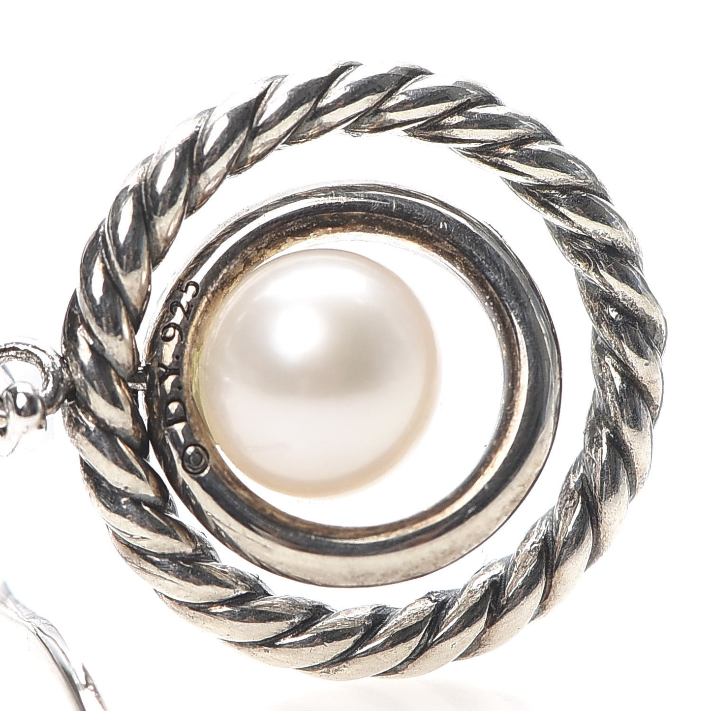 Sterling Silver Pearl Diamond Mobile Circle Earrings