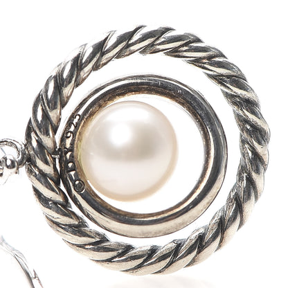 David Yurman Sterling Silver Pearl Diamond Mobile Circle Earrings 4 of 4