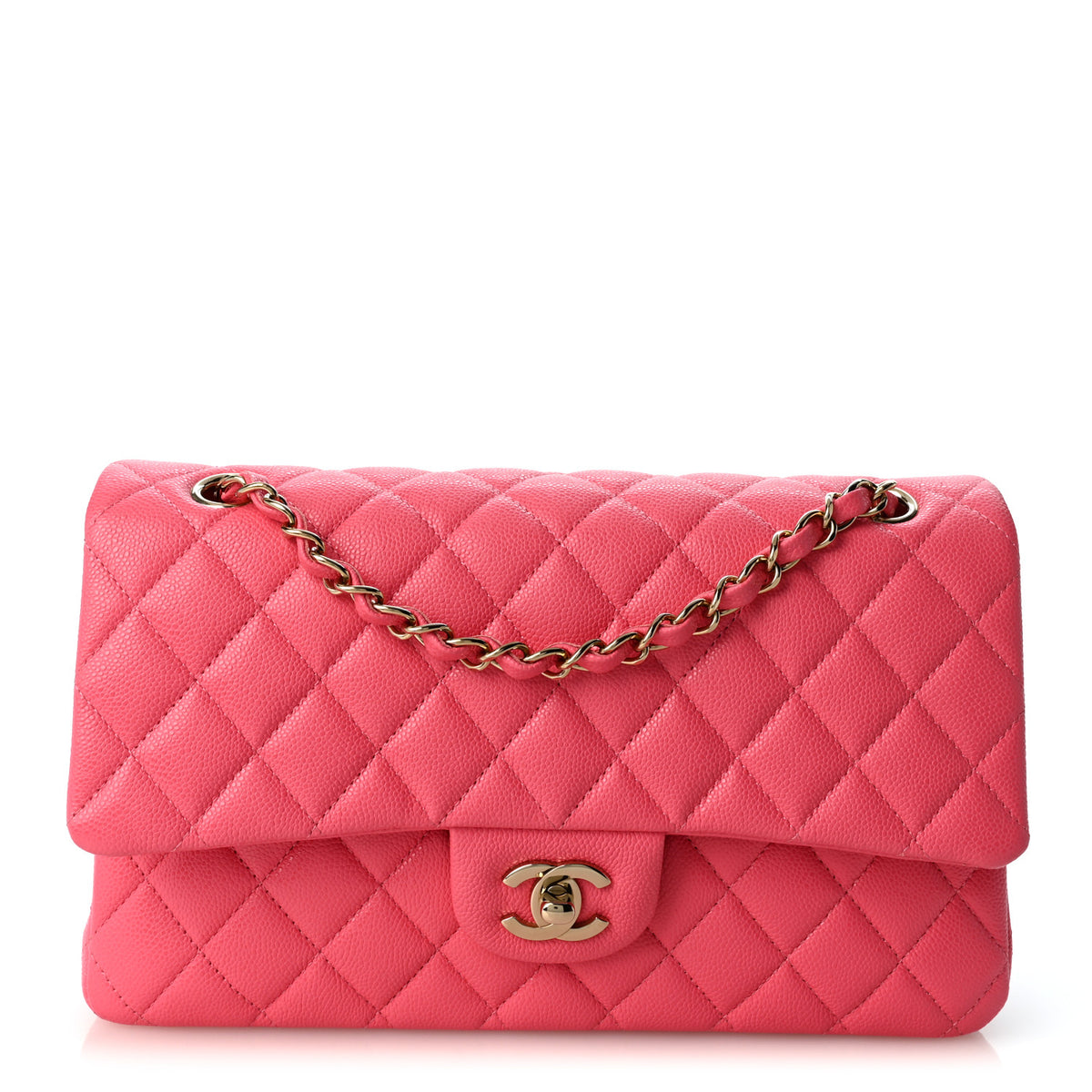 Caviar Quilted Medium Double Flap Pink