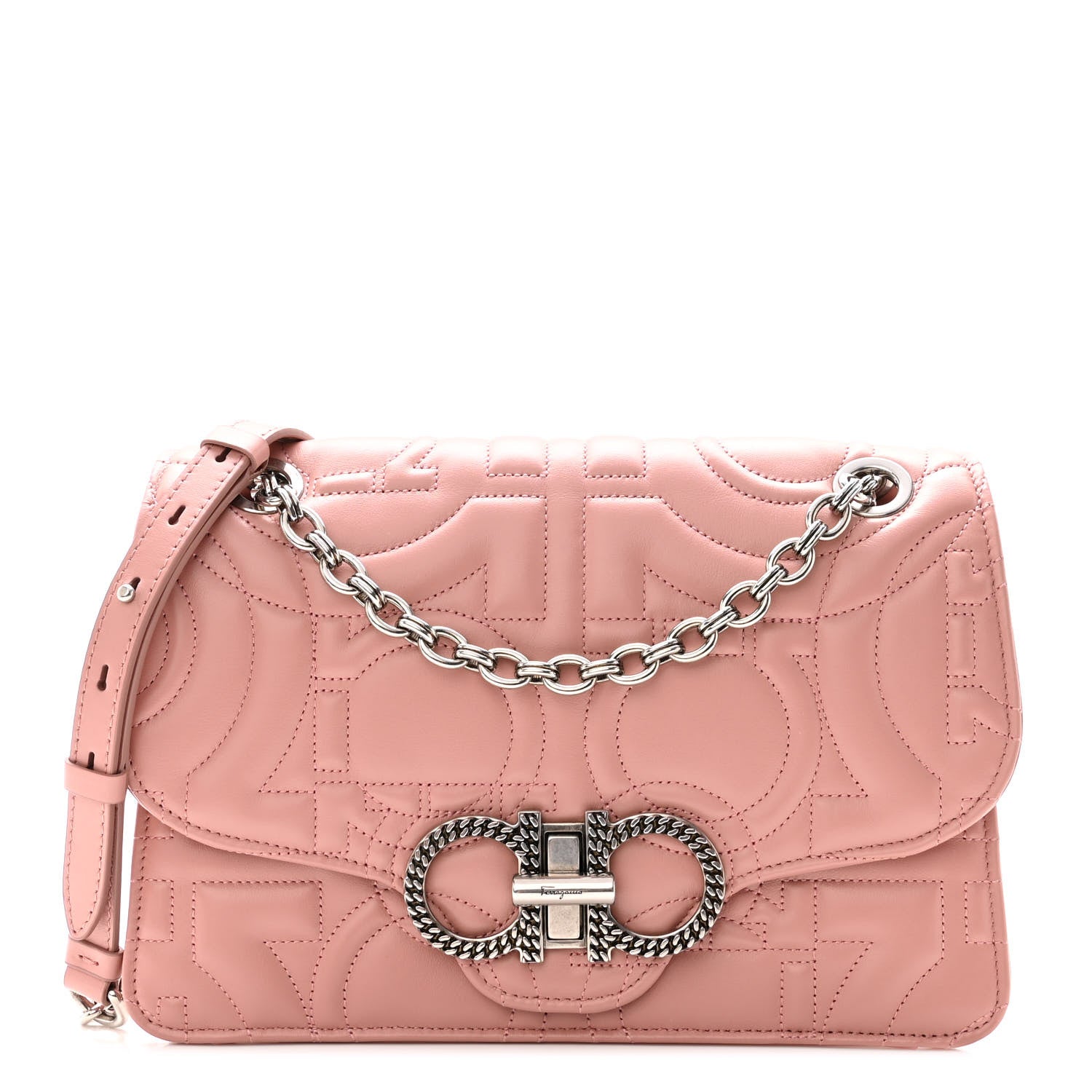 Salvatore Ferragamo Calfskin Quilted Gancini Flap Bag Antique Rose 1 of 10