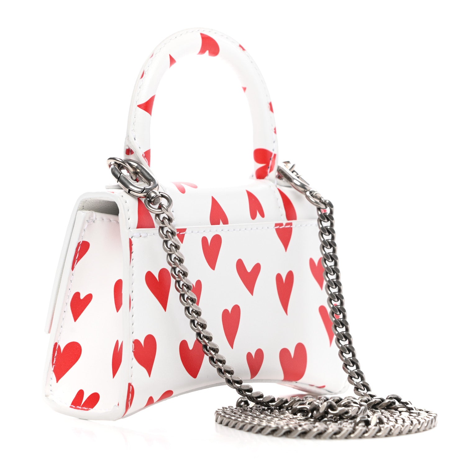 Balenciaga Smooth Calfskin Heart Hourglass Top Handle Bag Mini with Chain White Red 3 of 10