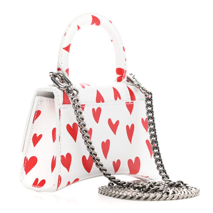 Balenciaga Smooth Calfskin Heart Hourglass Top Handle Bag Mini with Chain White Red 3 of 10
