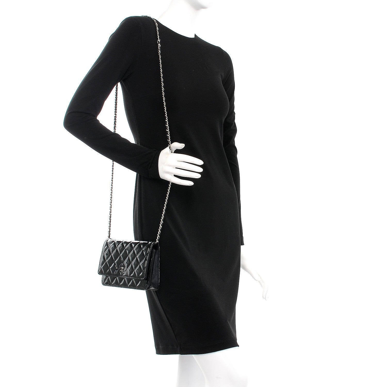 Chanel Patent Quilted Wallet On Chain WOC Black 2 of 10