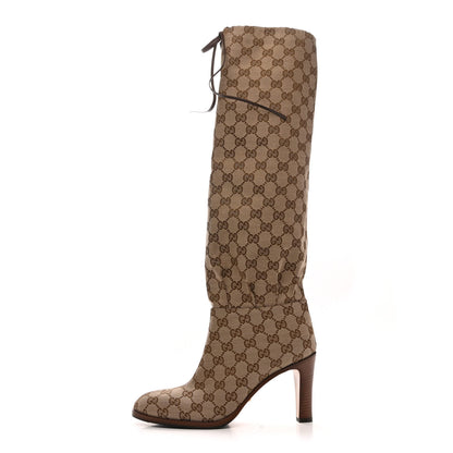 Gucci Monogram Lisa Mid Heel Boots 39.5 Beige Ebony 1 of 8