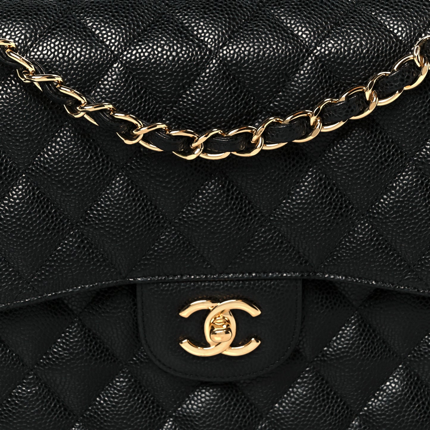 Caviar Quilted Jumbo Double Flap Black