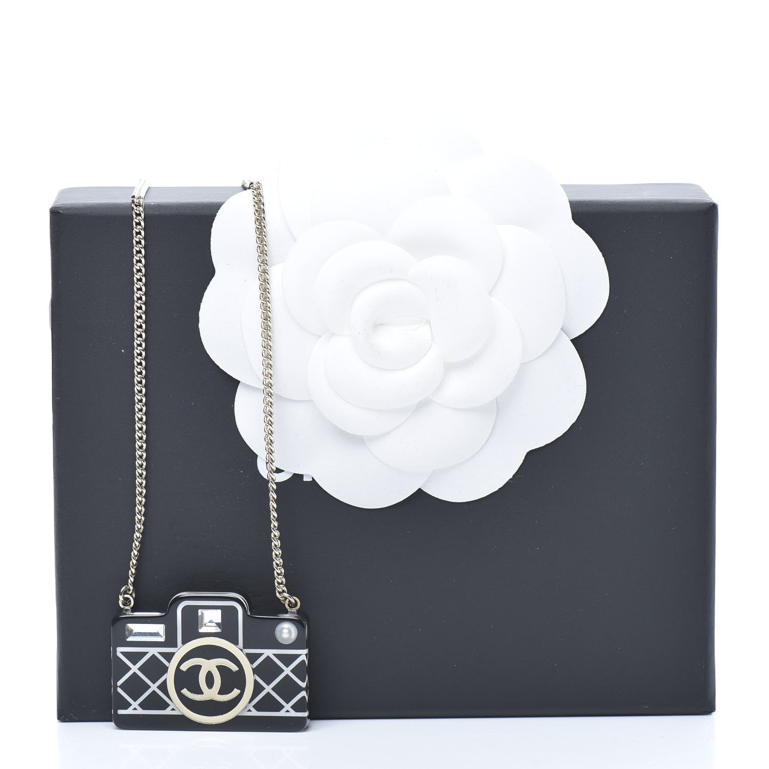 Chanel Resin Camera CC Necklace Black Gold 5 of 5