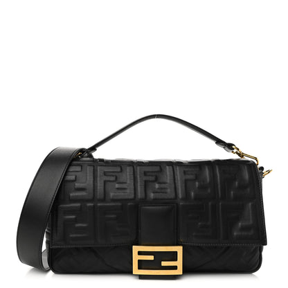 Fendi Nappa FF 1974 Embossed Large Baguette Black 1 of 12