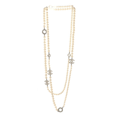 Chanel Graduated Pearl Crystal CC Long Necklace Silver 3 of 5