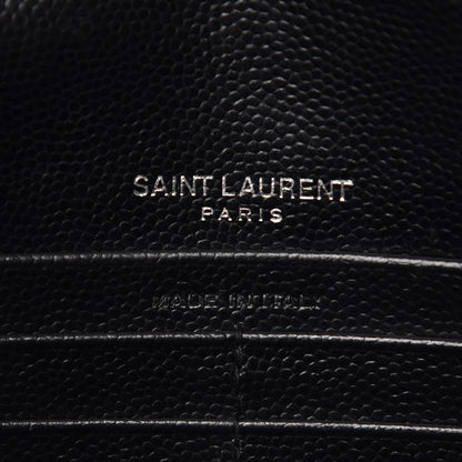Saint Laurent Grain De Poudre Matelasse Chevron Monogram Envelope Chain Wallet Black 6 of 15