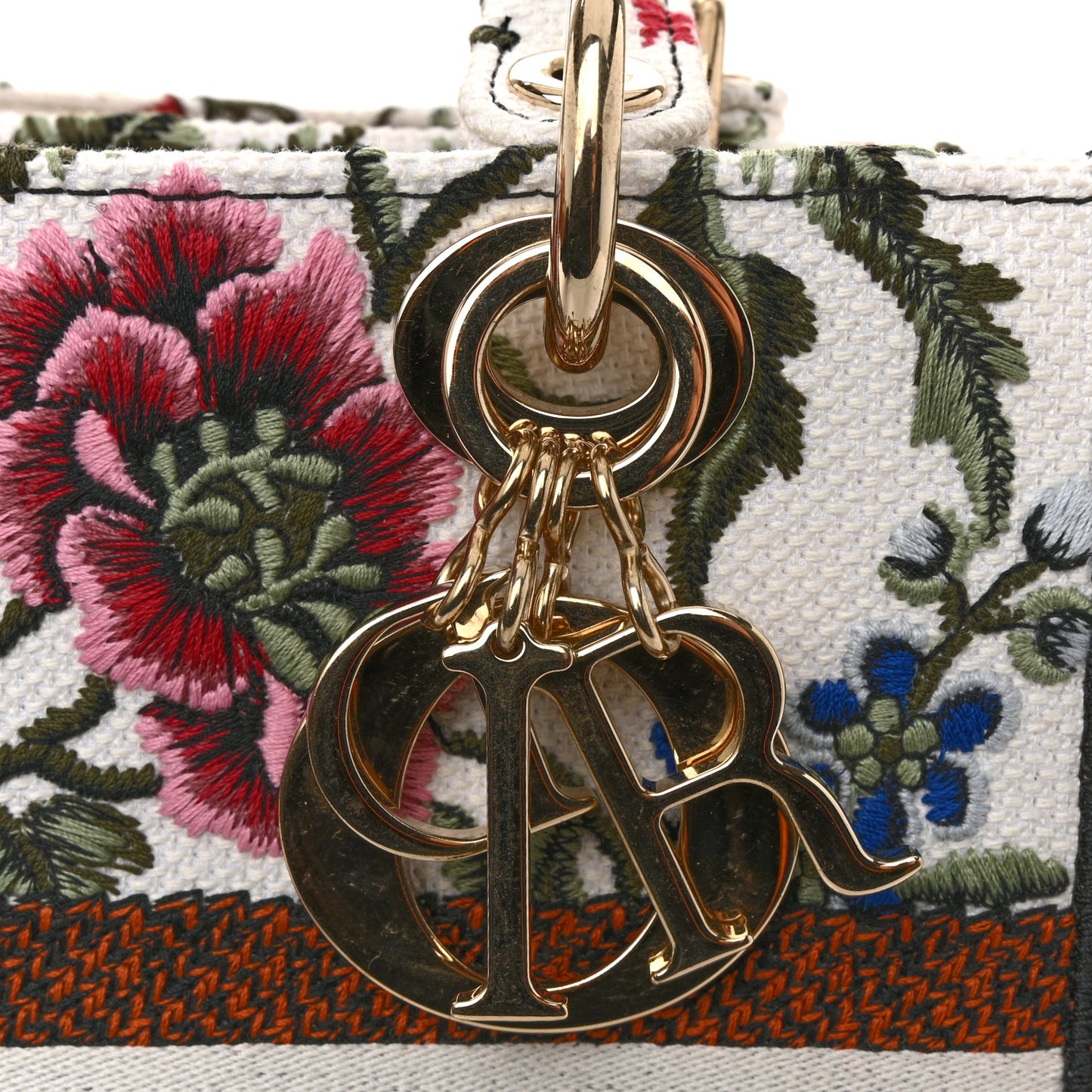 Canvas Embroidered Medium Lady D-Lite Ecru Multicolor