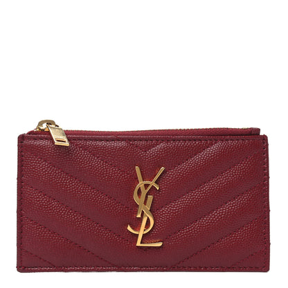 Saint Laurent Grain De Poudre Matelasse Chevron Monogram Fragments Zippered Card Case Opyum Red 1 of 9