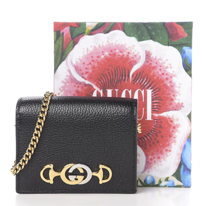 Gucci Grainy Calfskin Zumi Chain Card Case Wallet Black 9 of 9
