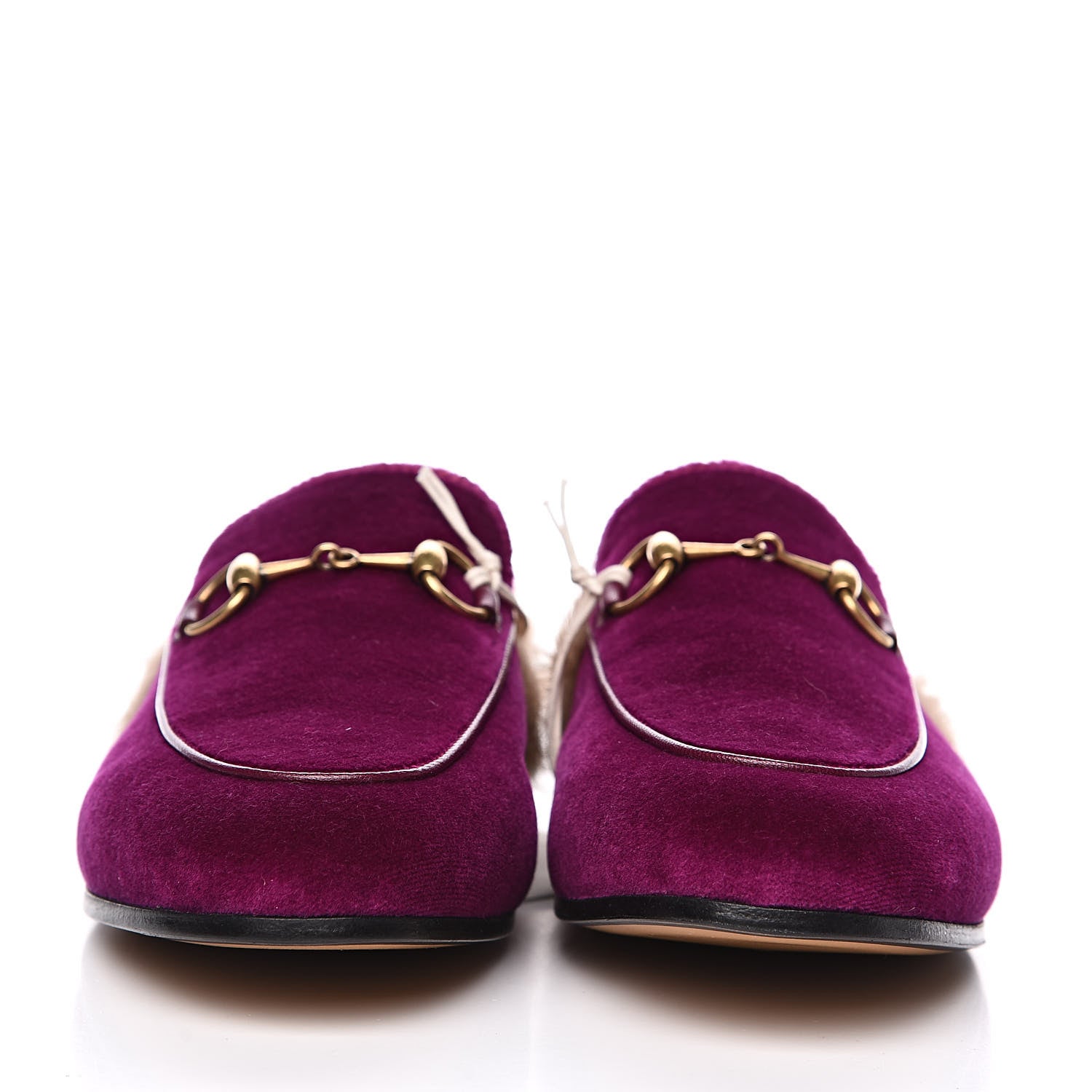Gucci Velvet Fur Womens Princetown Slippers 35.5 Fucsia Violet Cyclamen Natural 2 of 8