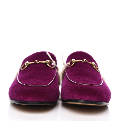 Gucci Velvet Fur Womens Princetown Slippers 35.5 Fucsia Violet Cyclamen Natural 2 of 8