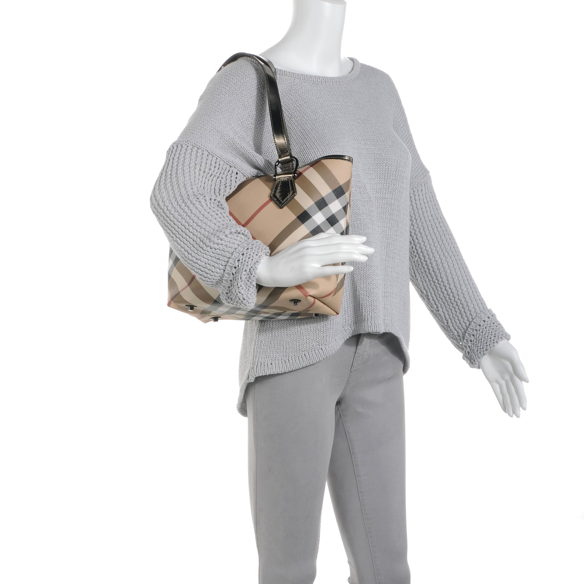 Burberry Metallic Calfskin Nova Check Tote 2 of 7