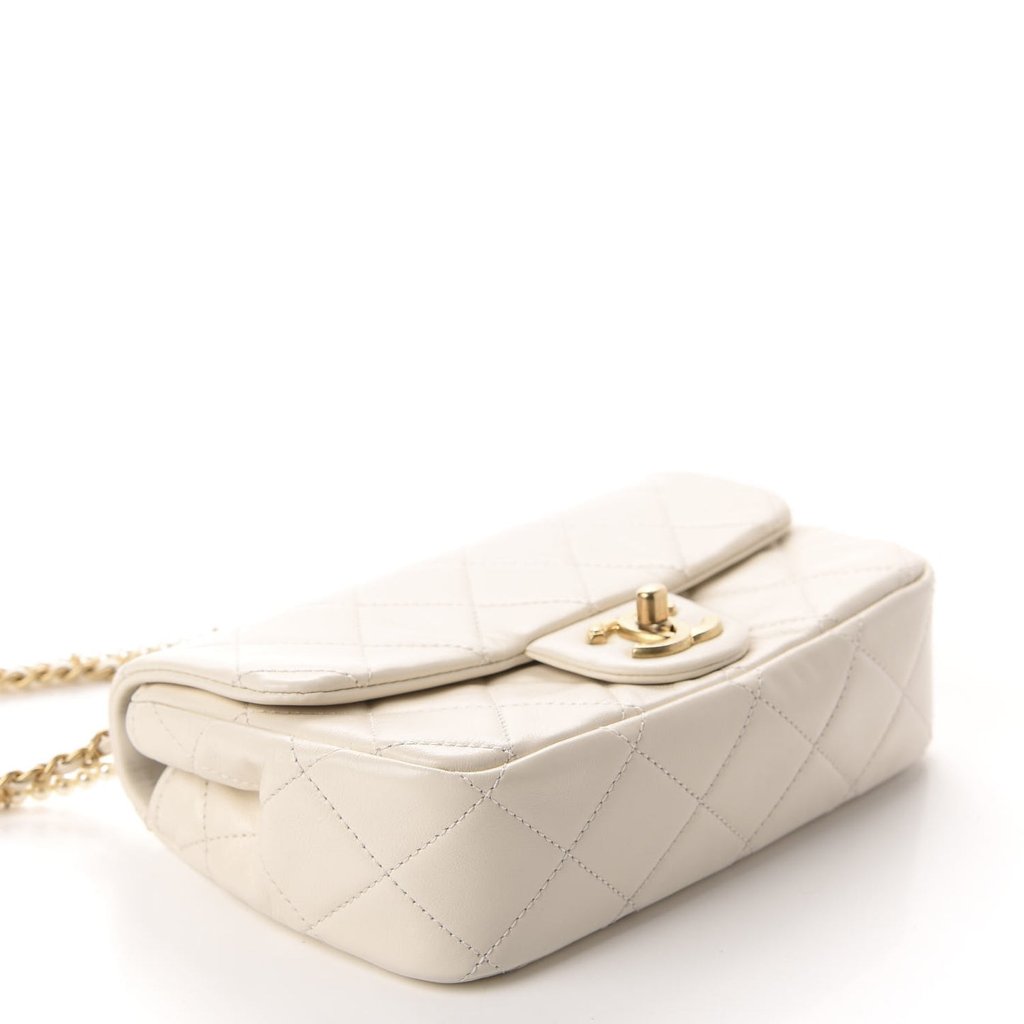Calfskin Quilted Crystal Pearls Small Flap Bag White