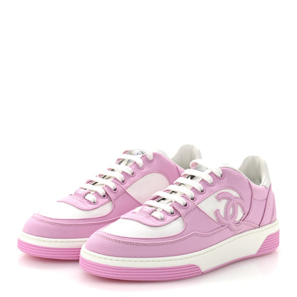 Chanel Cotton Sneakers 38.5 Pink White 4 of 10