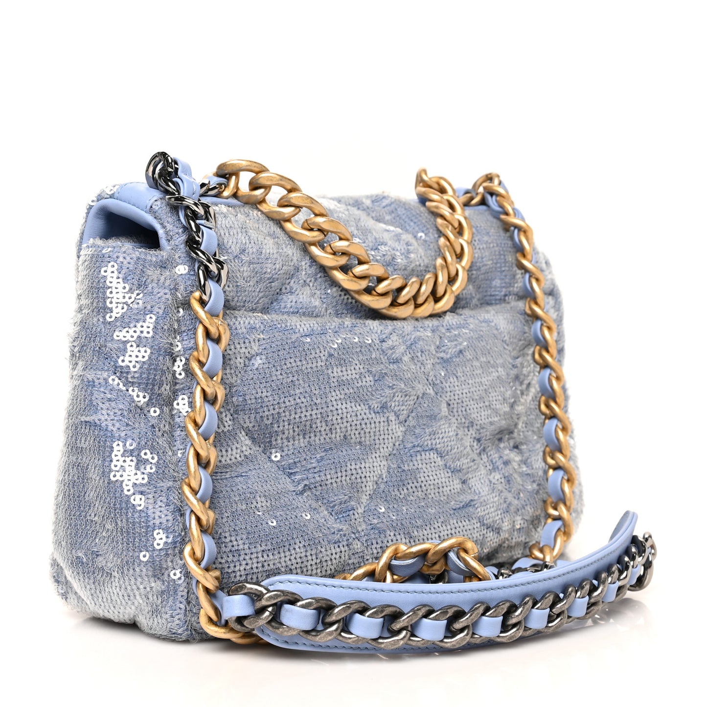 Sequin Quilted Medium Chanel 19 Flap Light Blue