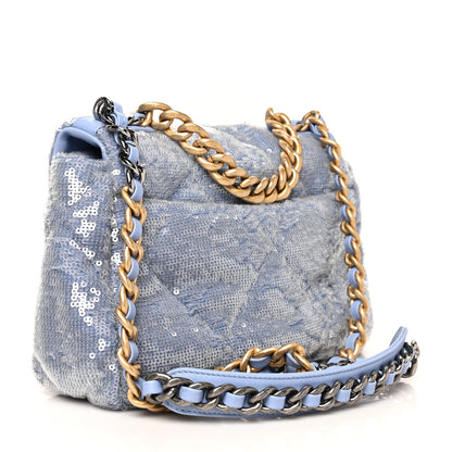 Chanel Sequin Quilted Medium Chanel 19 Flap Light Blue 3 of 10
