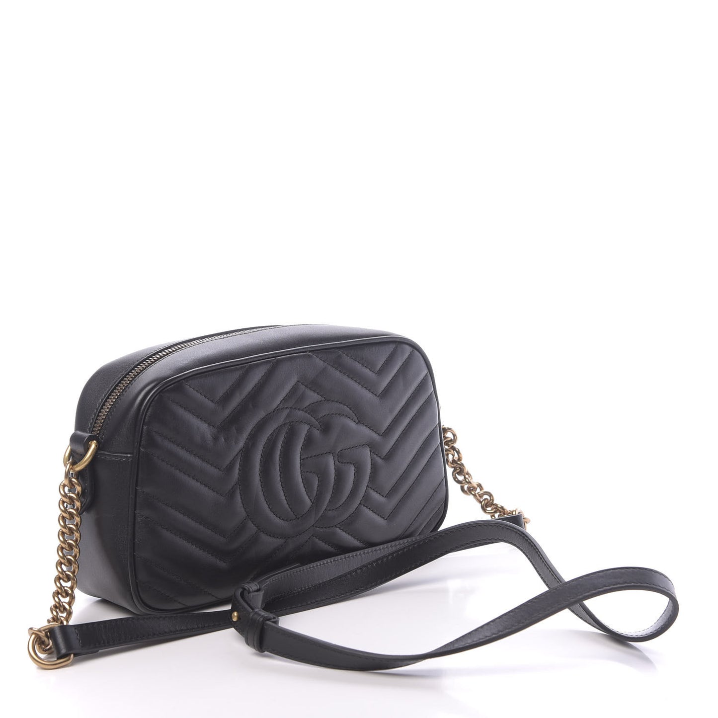 Calfskin Matelasse Small GG Marmont Chain Shoulder Bag Black