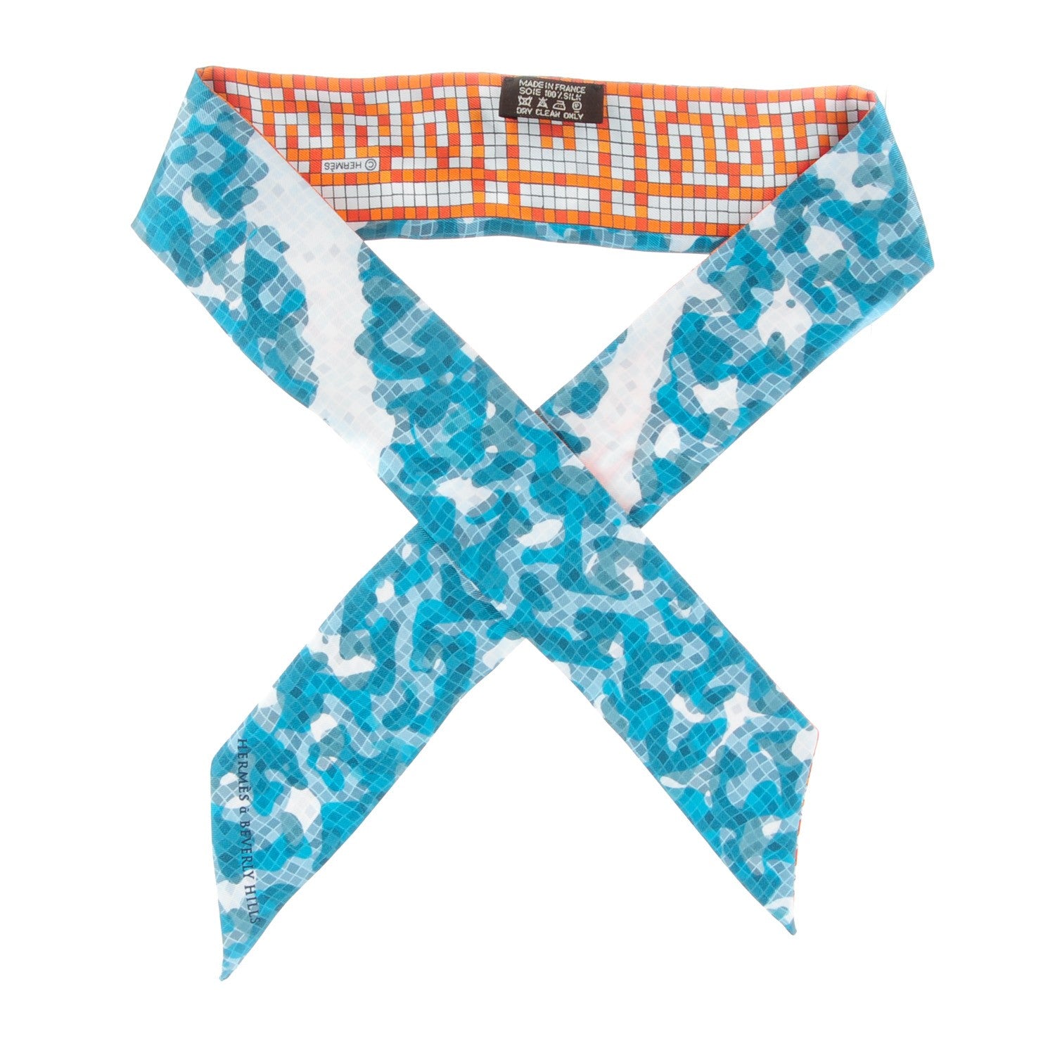 Hermes Silk A Beverly Hills Twilly Orange Bleu Blanc 1 of 6
