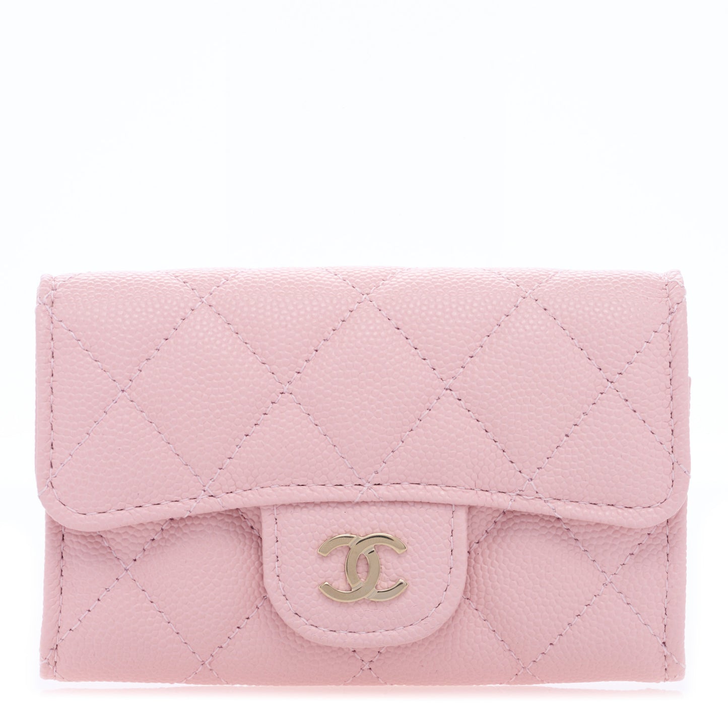 Caviar Quilted Flap Card Holder Wallet Light Pink